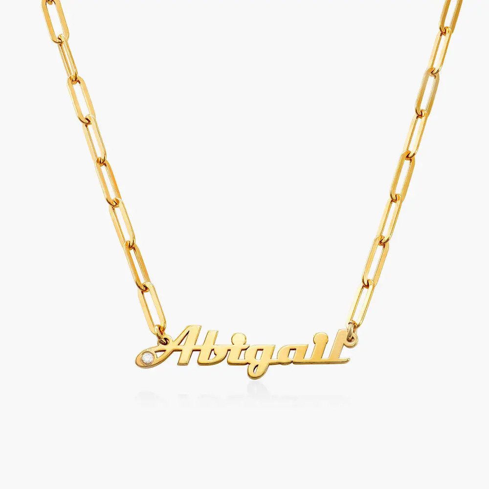 Link Chain Name Necklace with Diamond - Gold Vermeil | Oak & Luna (US)