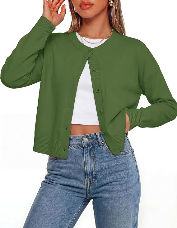 GRACE KARIN Cropped Cardigan Sweaters for Women, Cotton Button up Sweater, Oversized Knit Cardiga... | Amazon (US)