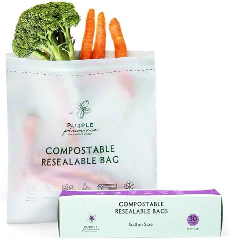 100% Certified Compostable Gallon Bags (30 Counts), Resealable BioBased, Leak Proof And Freezer S... | Amazon (US)