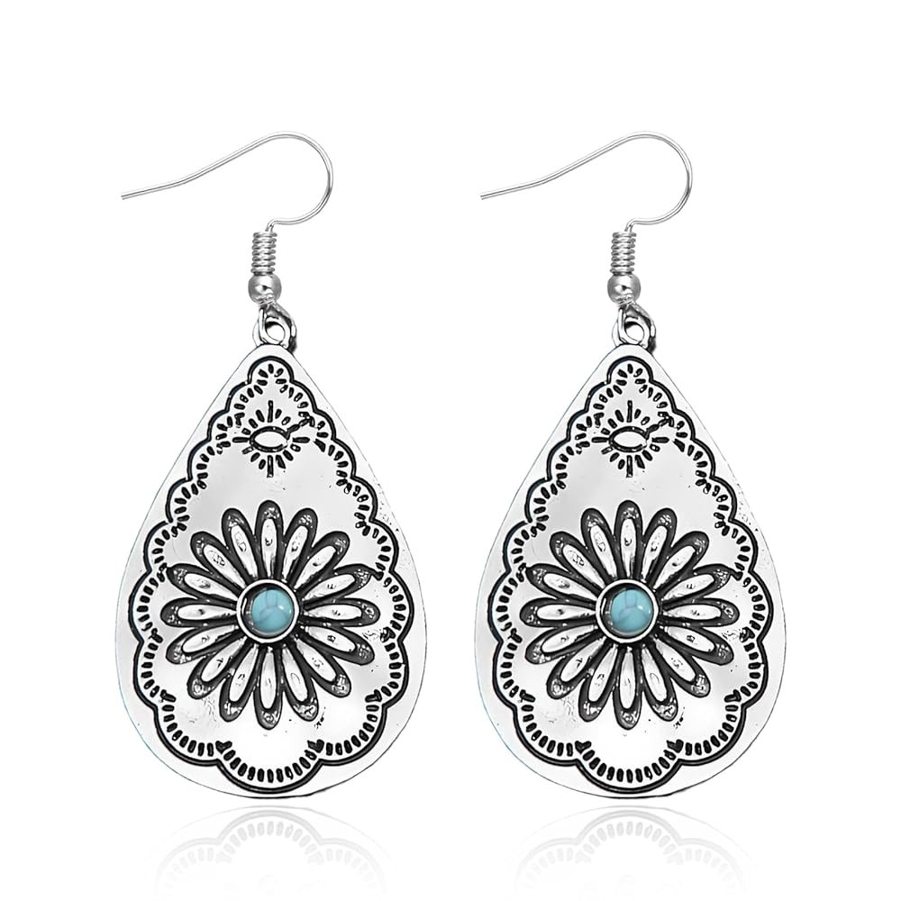 Western Dangle Earrings for Women Turquoise Boho Drop Statement Jewelry | Amazon (US)