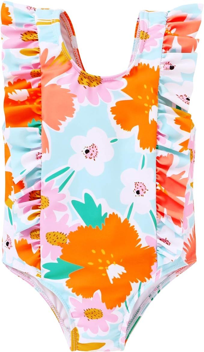 Newborn Baby Girl Ruffle Swimsuit Infant Toddler One Piece Floral Bikini Beach Bathing Swimwear S... | Amazon (US)