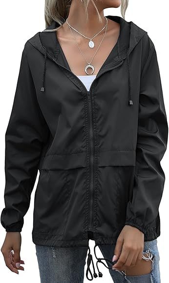 Muzeca Women's Waterproof Raincoat Lightweight Rain Jacket Hooded Windbreaker with Pockets for Ou... | Amazon (CA)
