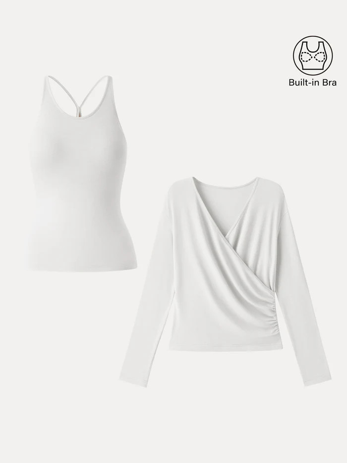 Two-Piece Set Cami with Surplice Ruched Top | OGLmove