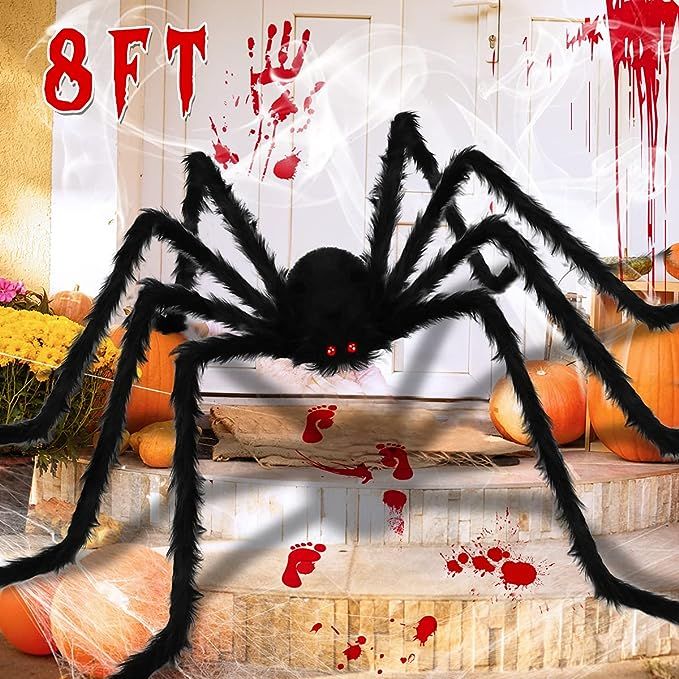 Baisoo 8FT Halloween Spider Decorations, 96 IN Halloween Giant Spider Huge Plush Toy Simulation S... | Amazon (US)