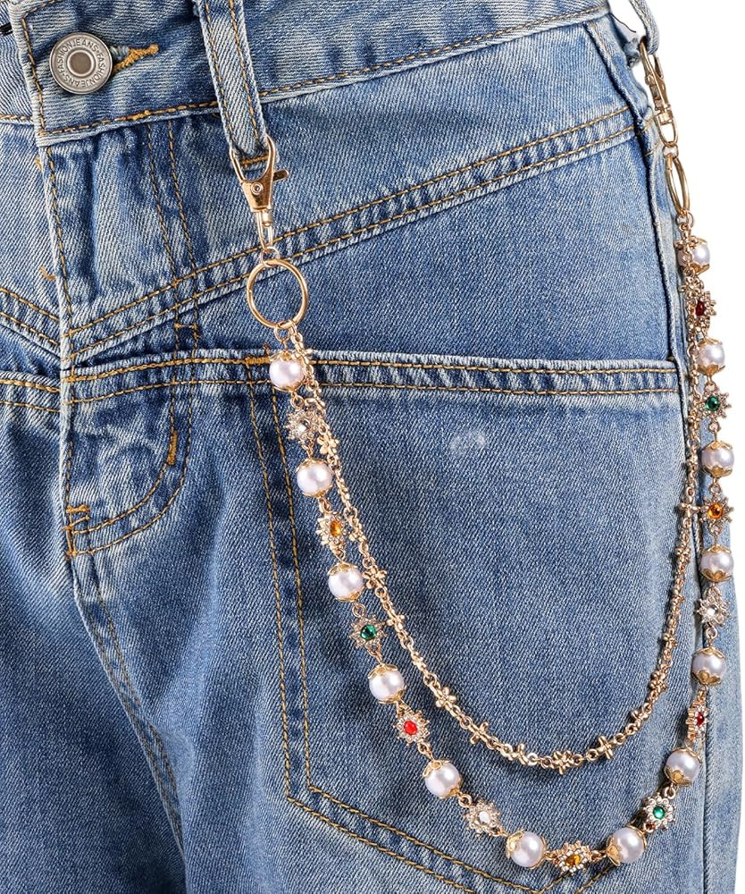 Double Layer Pants Chain, Gold Imitation Pearls Rhinestones Belt Chain with Lobster Clasp Fashion... | Amazon (CA)