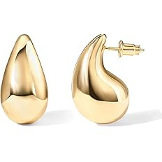 PAVOI 14K Gold Plated 925 Sterling Silver Post Teardrop Chunky Hoop Earrings | Lightweight Drop E... | Amazon (US)