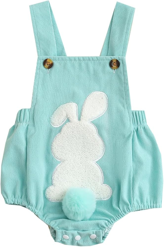 Newborn Baby Boy Girl Easter Outfit Embroider Bunny Sleeveless Ribbed Romper Infant Easters Cloth... | Amazon (US)
