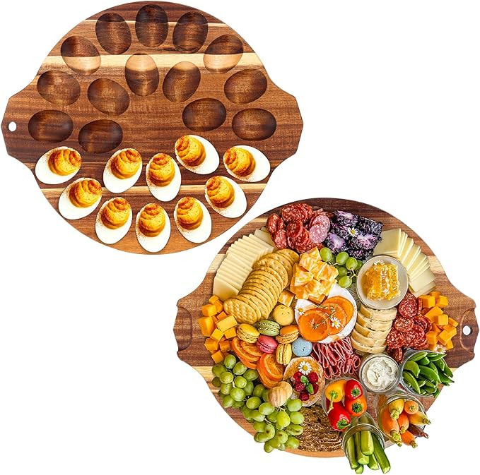 DI QIU REN Acacia Wood Deviled Egg Platter with Handles, 13 Inch 24 Holes Deviled Egg Serving Tra... | Amazon (US)