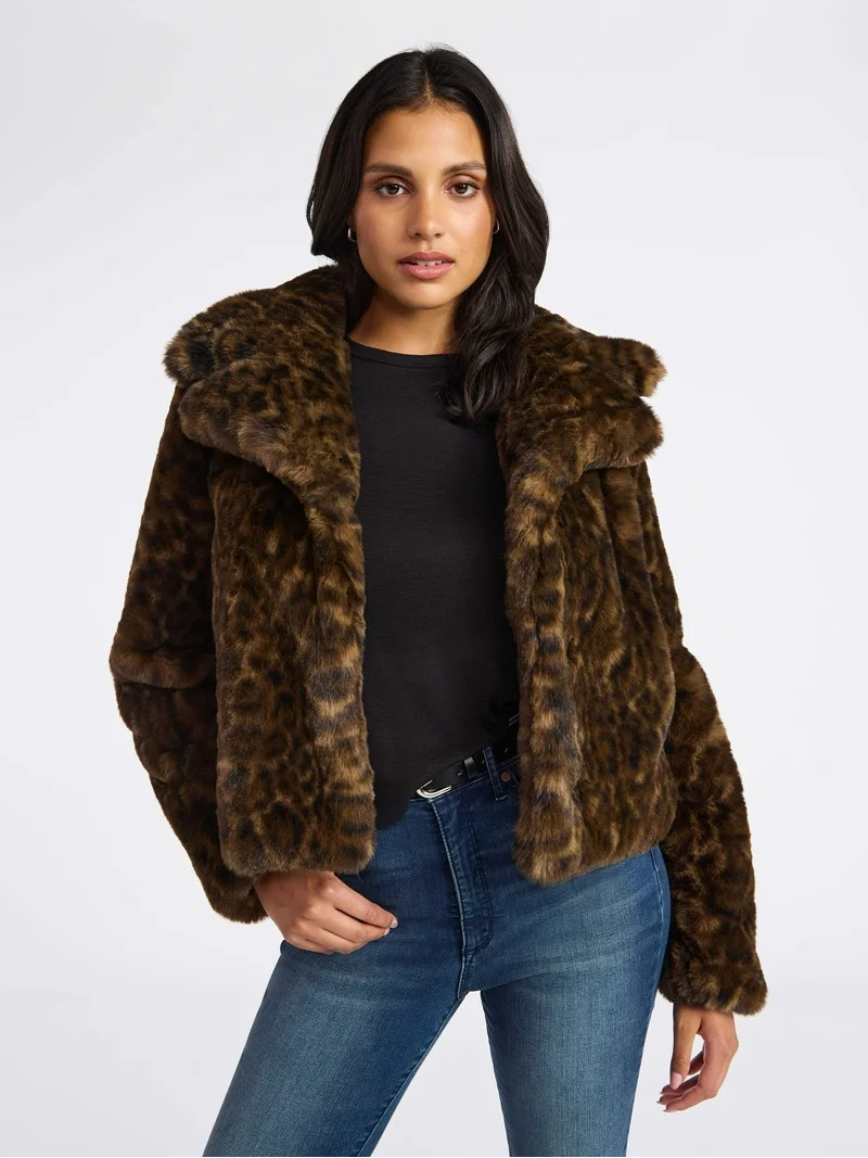 Sofia by Sofia Vergara Women's and Women's Plus Size Faux Fur Chubby Jacket, Sizes XS-4X | Walmart (US)