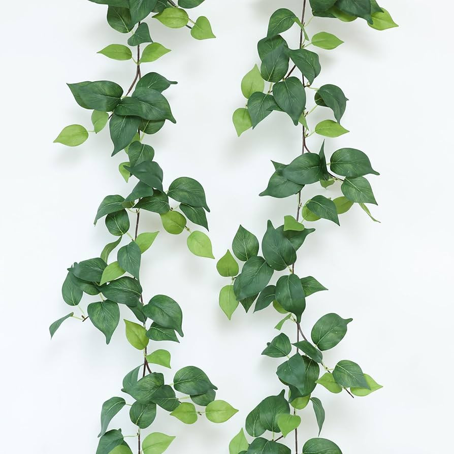 Mizii 2 Strands Artificial Scindaps Vines Garland 73" Fake Vine with Silk Green Leaves Faux Everg... | Amazon (US)