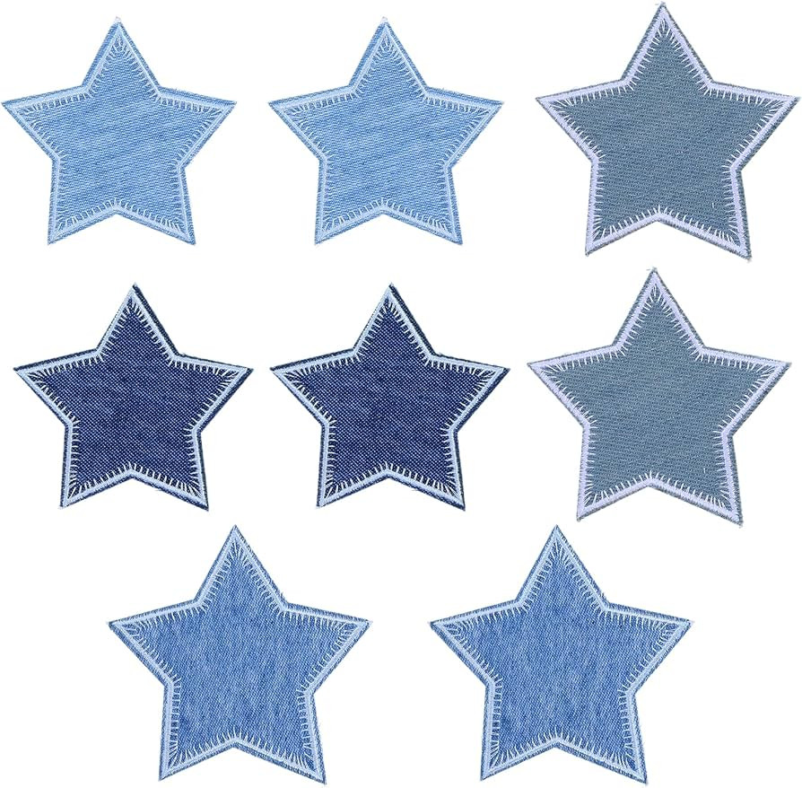 8Pcs Star Iron on Patches, Denim Star Patch Cowboys Denim Jean Patches Sew Embroidered Applique G... | Amazon (US)