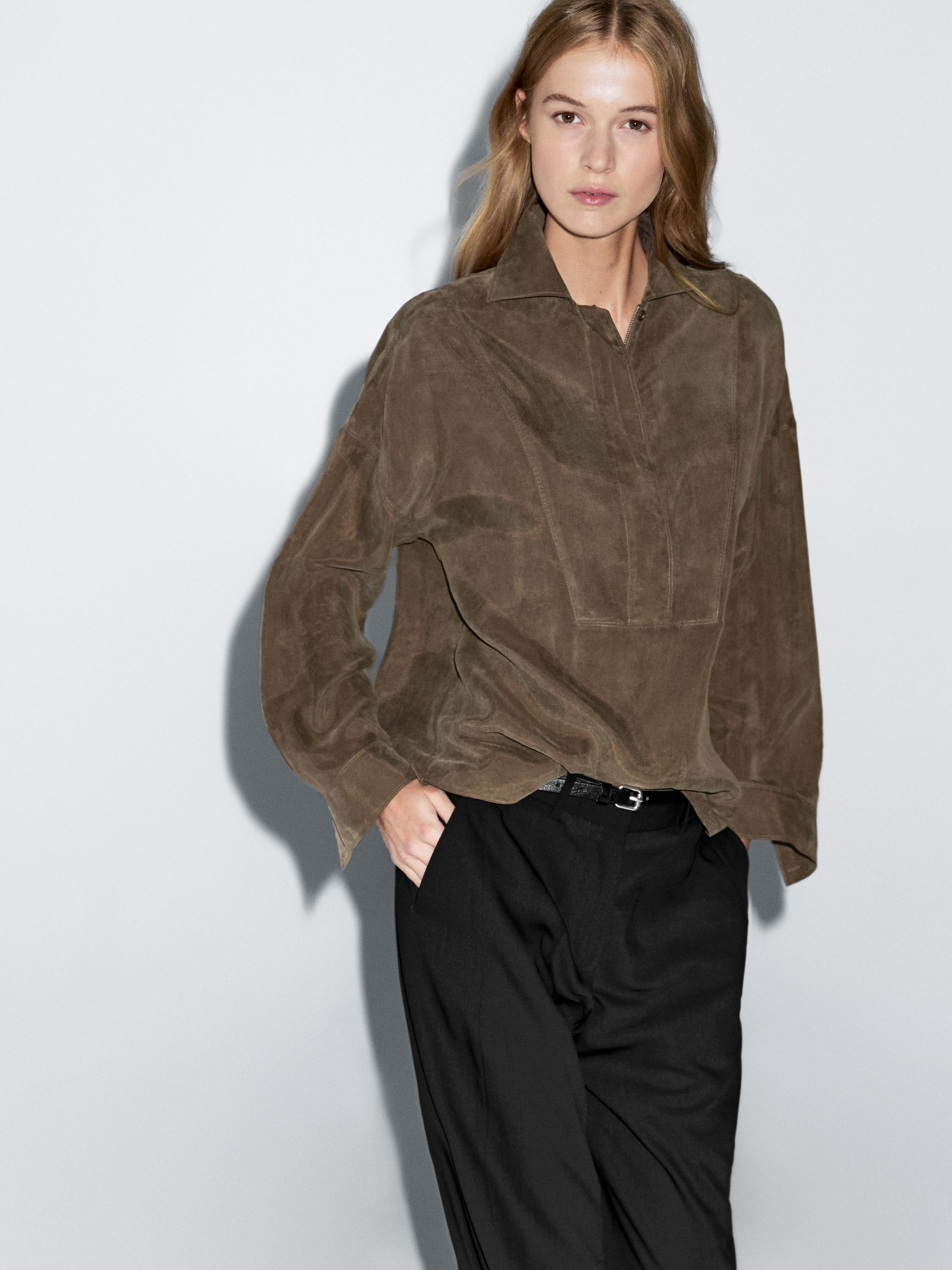 Blouse with zip on the chest | Massimo Dutti US