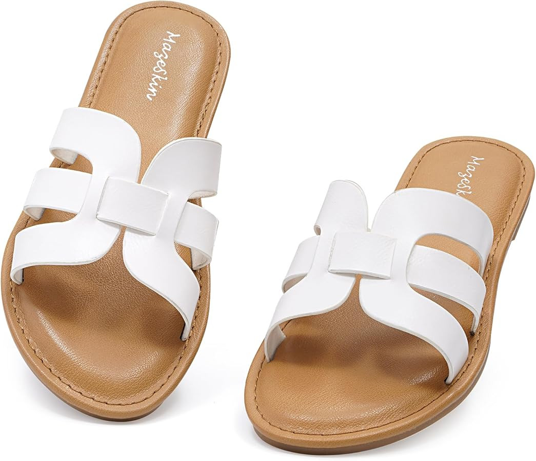 mazeskin Womens Memory Foam H-Band Summer Dressy Flat Slide Sandals | Amazon (US)
