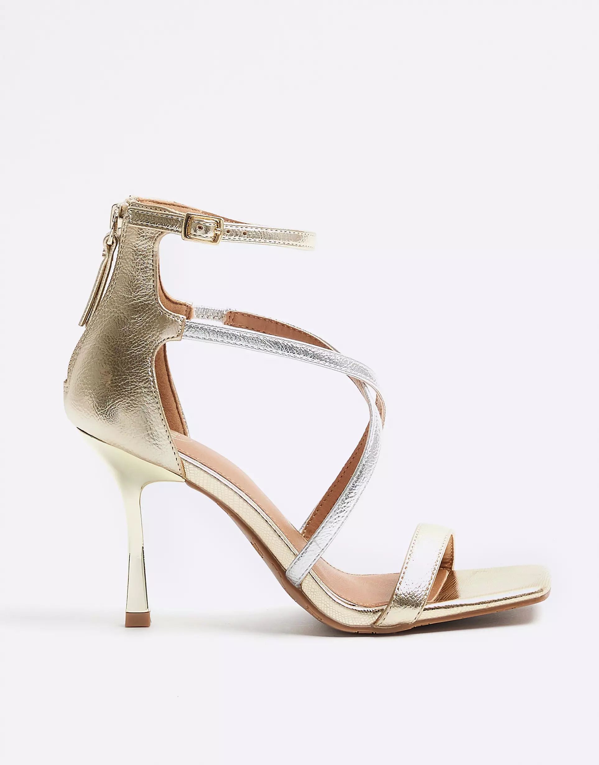 River Island Closed back strappy heeled sandals in gold | ASOS | ASOS (Global)