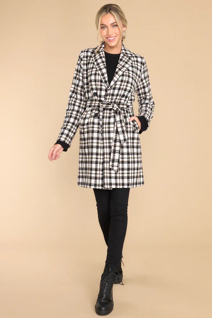 Classically Chic Black And White Plaid Coat | Red Dress 