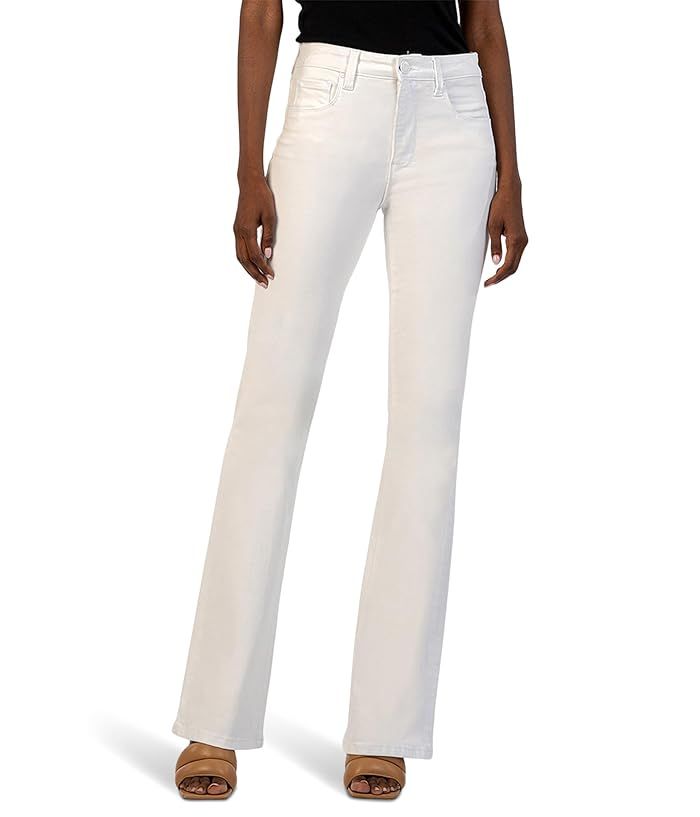 Women's KUT from the Kloth Ana High-Rise Fab Ab Flare-Baby Dn All Over In Optic White | Zappos