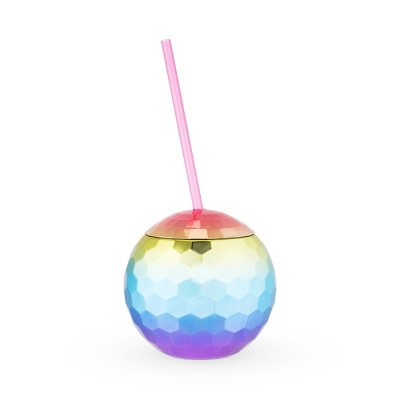 Blush Rainbow Disco Ball Cup with Straws for Parties - 16 Ounce Cute Sparkly Glitter Cocktail Disco Ball Drink Tumbler, Party Supplies | Target