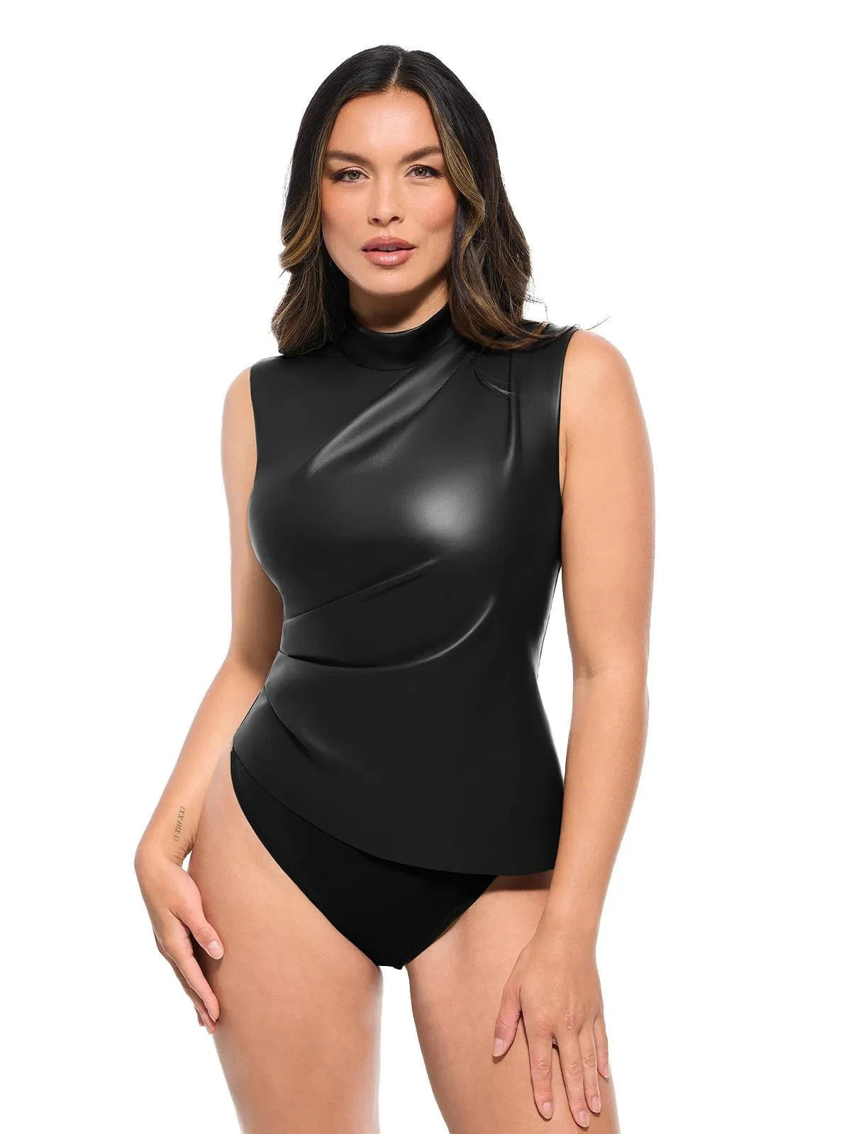 Sculpting 3-in-1 Faux Leather Bodysuit - Black / M | Popilush