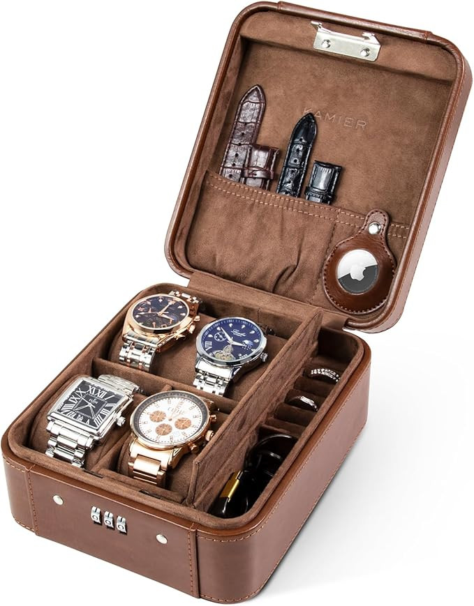 KAMIER Watch Case with Combination Lock - 4 Watch Storage and Jewelry Organizer - Watch Travel Ca... | Amazon (US)