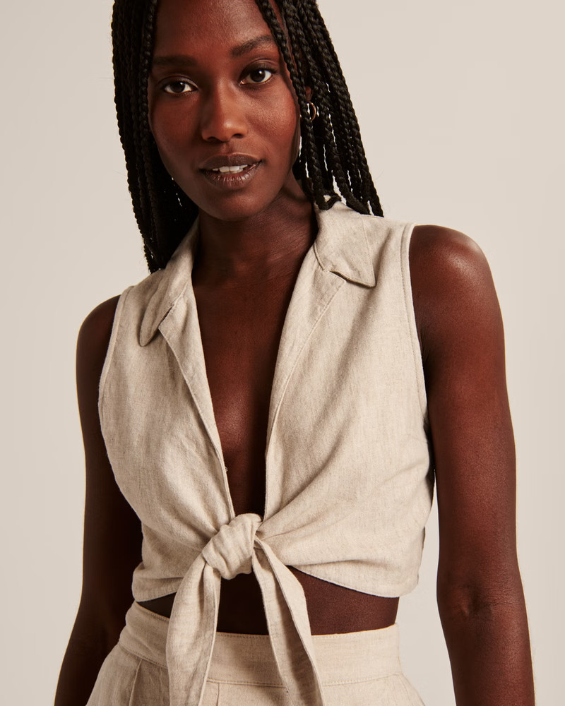 Tie-Front Linen-Blend Top | Abercrombie & Fitch (US)