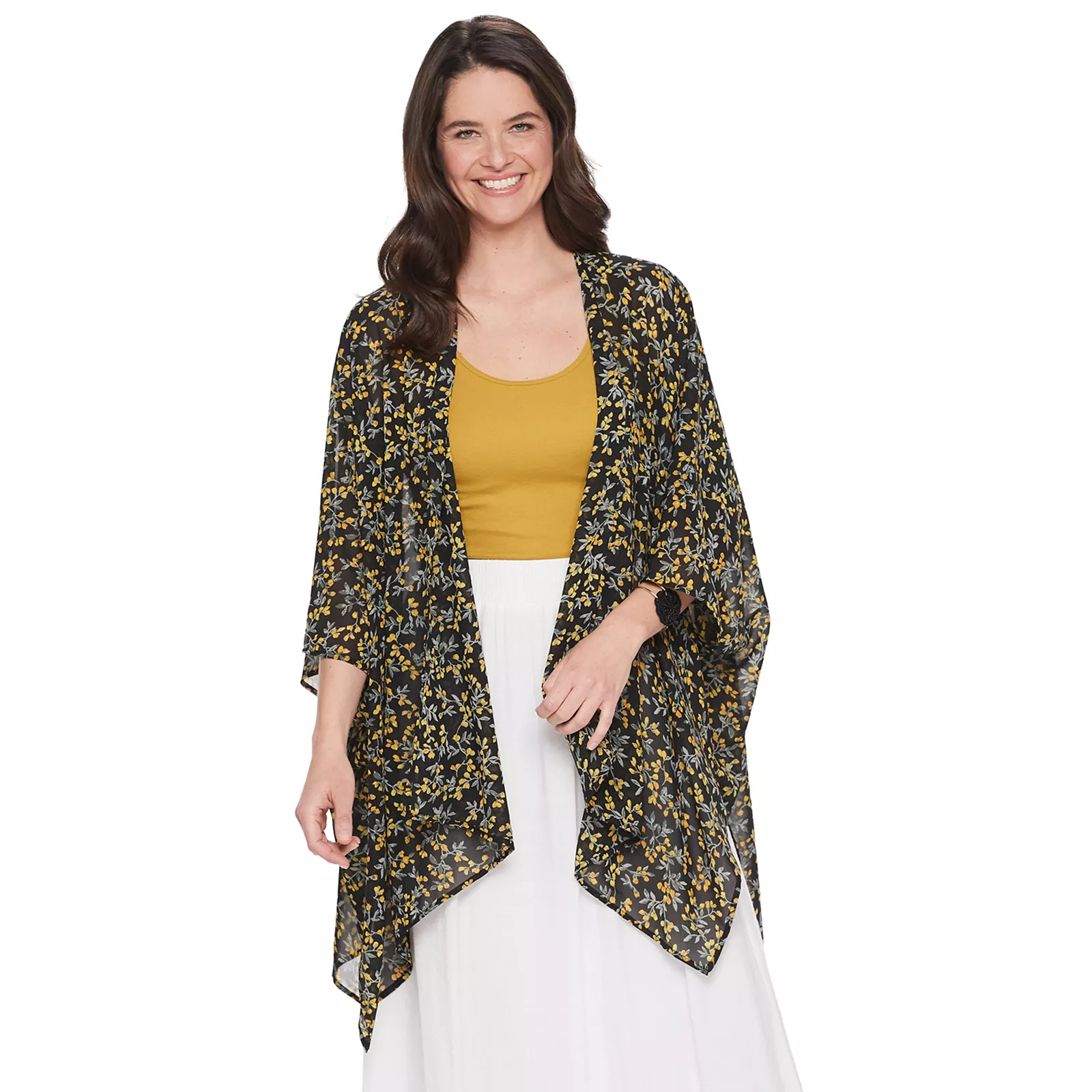Women's Nina Leonard Floral Open-Front Kimono, Multicolor | Kohl's