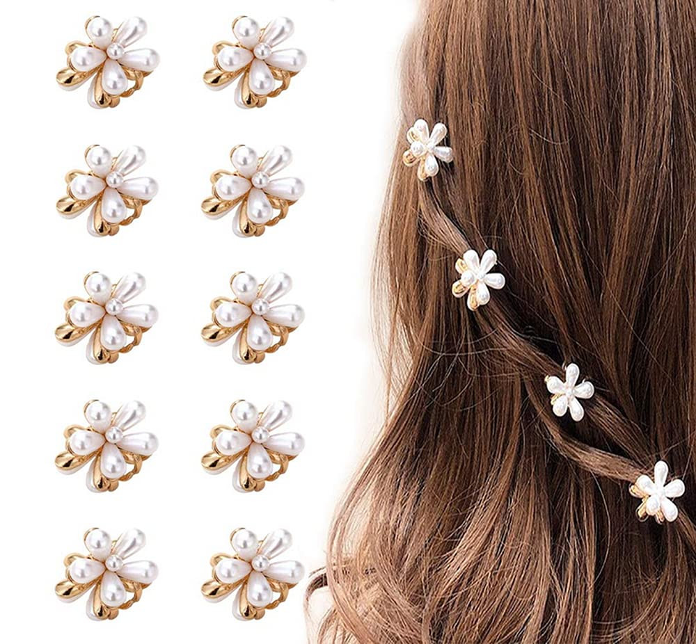 10 Pcs Small Mini Pearl Claw Clips with Flower Design, Sweet Artificial Bangs Clips Decorative Ha... | Amazon (US)