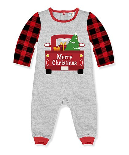 Gray Heather &amp; Red Plaid Contrast-Sleeve 'Christmas' Truck Playsuit - Infant &amp; ... | Zulily