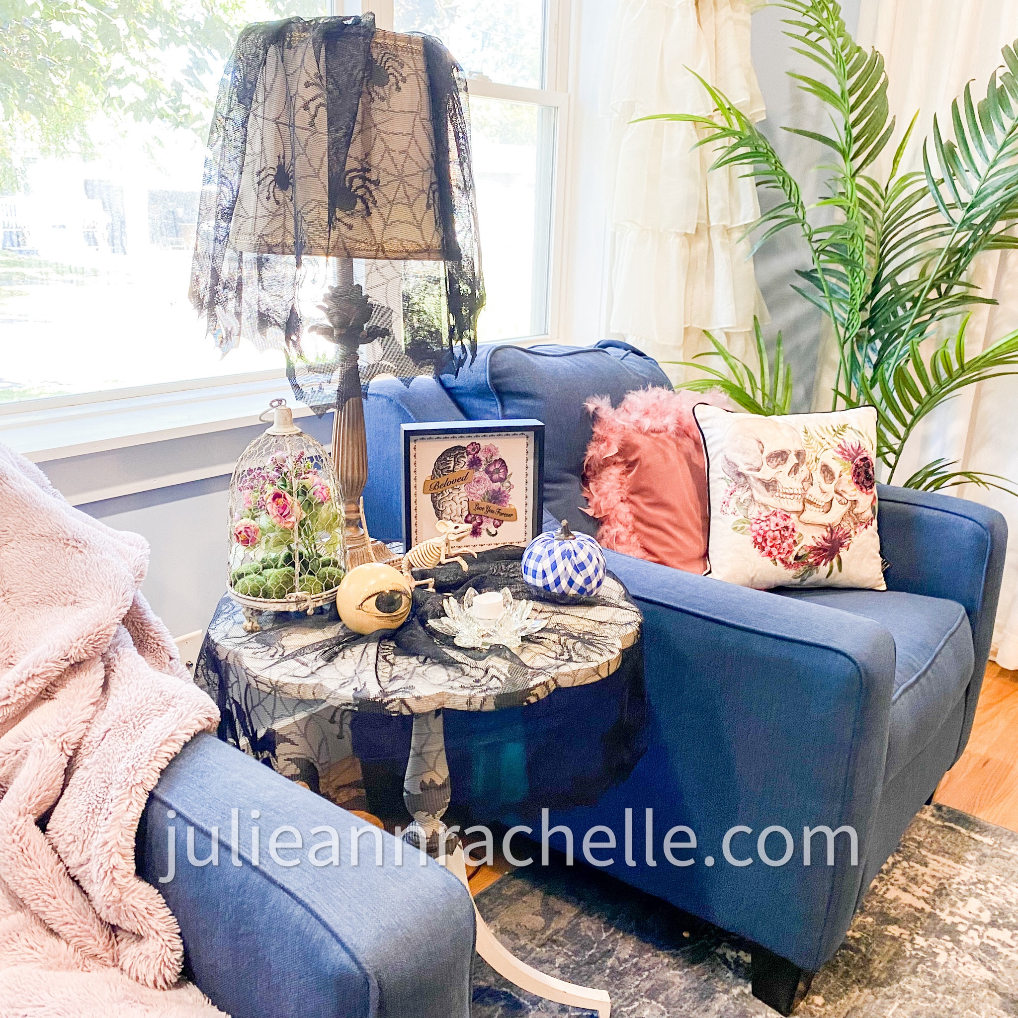 "Cozy Halloween vibes 🍂🕸️🖤 A perfect mix of spooky and elegant—skulls, cobwebs, and a touch of floral magic. Who knew creepy could be this comfy? 🎃✨ #HalloweenHomeDecor #SpookySeason #AutumnVibes #CozyHalloween #HalloweenAesthetic #HauntedHome #GothicChic #SpookyDecor #FallDecor #HalloweenInspiration #SeasonalDecor #HalloweenVibes #HomeStyling #PumpkinDecor #SkeletonDecor #HalloweenLounge

#LTKHome #LTKFamily #LTKHalloween