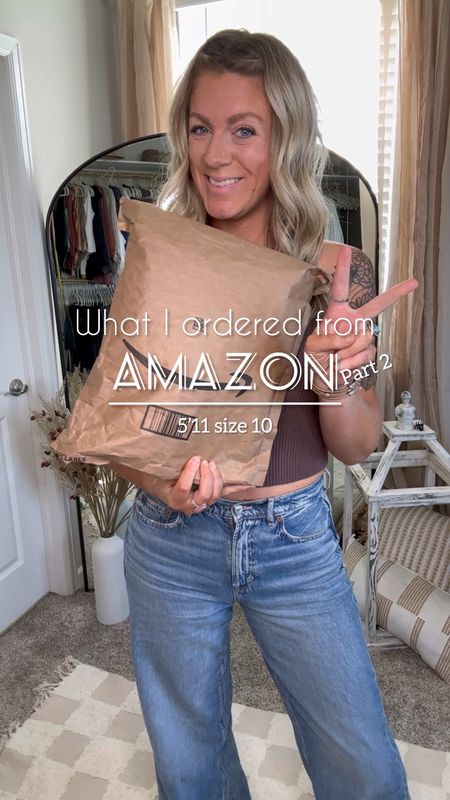 What I ordered from Amazon and how it looks on 
1 - large sweater, 30 long in jeans, 12 in boots (run small, sized up)
2 - large in checkered sweater, 10 extra long in jeans, 11 in clogs
3 - medium in bodysuit, large may have been better, 10 extra long in jeans, 11 in heels
4 - large in sweatshirt, 30 long in jeans, 11 in sneakers
5 - large in cardigan, large in leggings, 11 in cowgirl boots 

#LTKstyletip #LTKmidsize