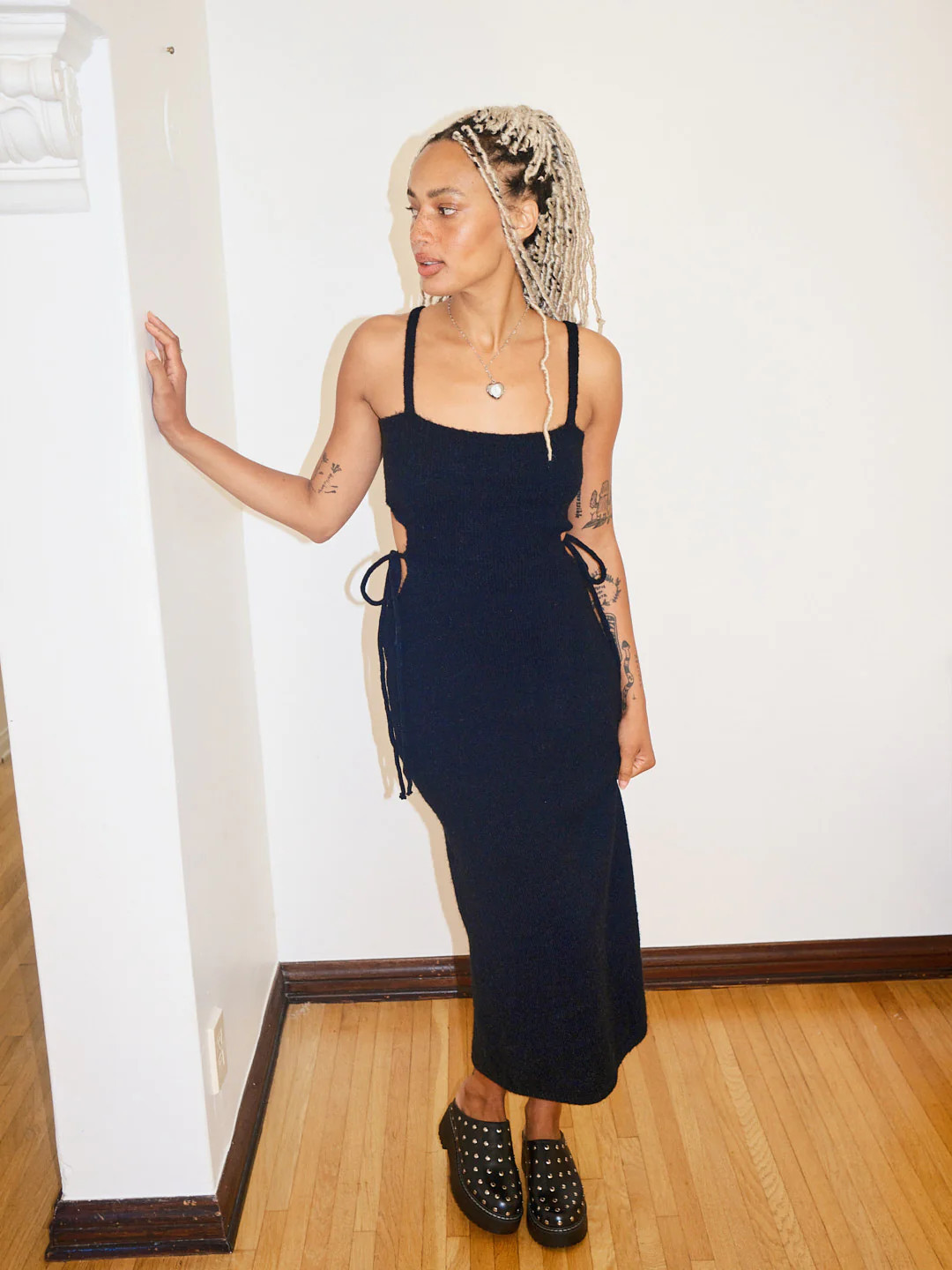 Tie Me Knit Long Dress - Black | Lisa Says Gah