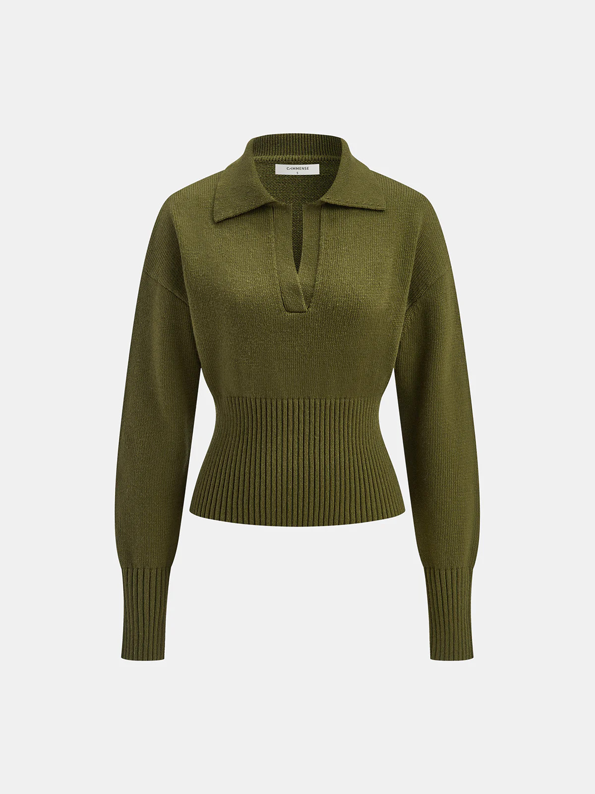 Ribbed Wool Blend Polo Knit Top | Commense