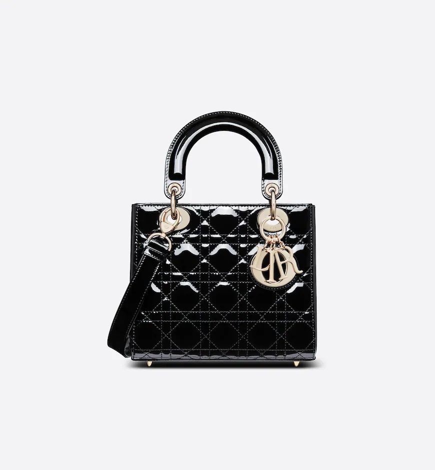 Small Lady Dior Bag Black Patent Cannage Calfskin | DIOR | Dior Couture