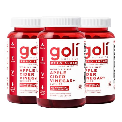 Goli Zero Sugar Apple Cider Vinegar Gummies - Vitamin B12, Probiotics to Address Bloating. No Artificial Sweeteners, No Sugar Alcohols. Vegan, Plant Based, Non-GMO, Gluten-Free & Gelatin Free. (3) | Amazon (US)