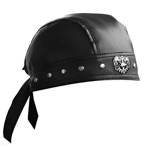 ASDICOXB Cycling Bandana Doo Rags Adjustable Skull Cap Motorcycle Biker Leather Cap Black (Black) | Amazon (US)