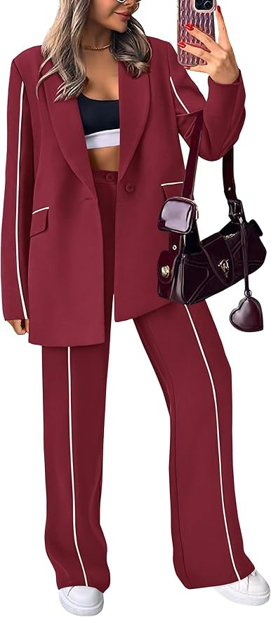 PRETTYGARDEN Women's Fall 2 Piece Blazer Outfits Business Casual Oversized Jacket Wide Leg Work P... | Amazon (US)