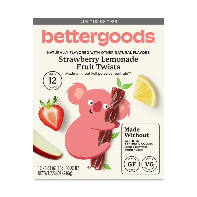 bettergoods Strawberry Lemonade Fruit Twists, 0.63 oz, 12 Count | Walmart (US)