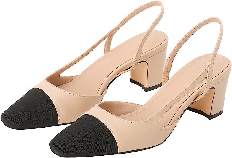 MIRAAZZURRA Women Sling Back Pumps Chunky Heels Sexy Splicing Round Toe Casual Wedding Shoes for ... | Amazon (US)