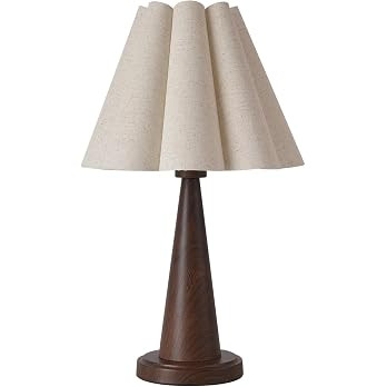 KUNJOULAM Boho Table Lamp, Modern Bedside Nightstand Lamp with Linen Lampshade, Wood Grain Metal ... | Amazon (US)