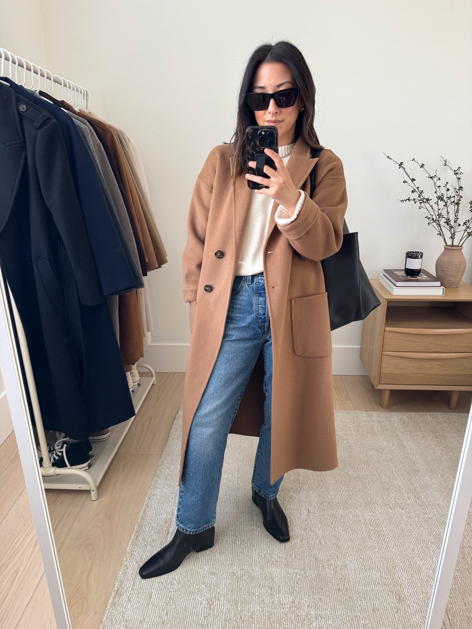 Outfit ideas with flat ankle boots. 

Anine Bing coat xs
Everlane cotton sweater xs
Levi's 501 crop jeans 26
Steve Madden Dorothea boots 5.5
Mansur Gavriel tote
YSL sunglasses

Fall outfits, fall style, petite style 

#LTKCyberWeek #LTKSeasonal #LTKPetite