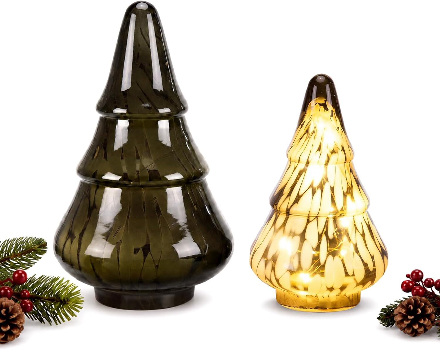 2 Pcs Confetti Glass Christmas Tree Figurines with LED Lights | Amazon (US)