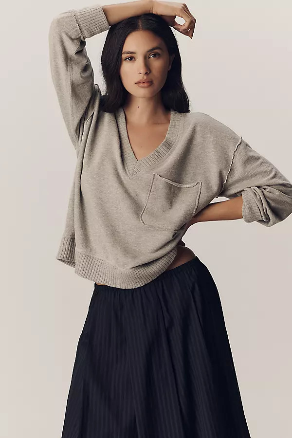 V-Neck Front-Pocket Pullover Knit Top | Anthropologie (US)