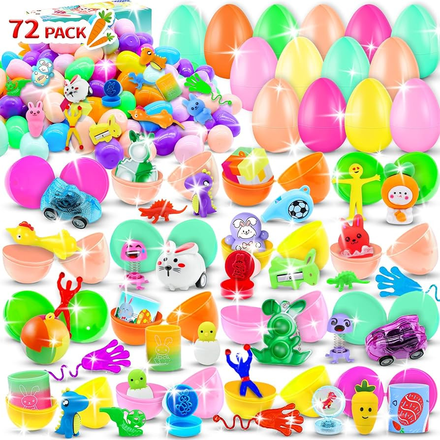 72 Pack Prefilled Easter Eggs with Toys Inside, Plastic Easter Eggs Fillers with Toys Easter Part... | Amazon (US)
