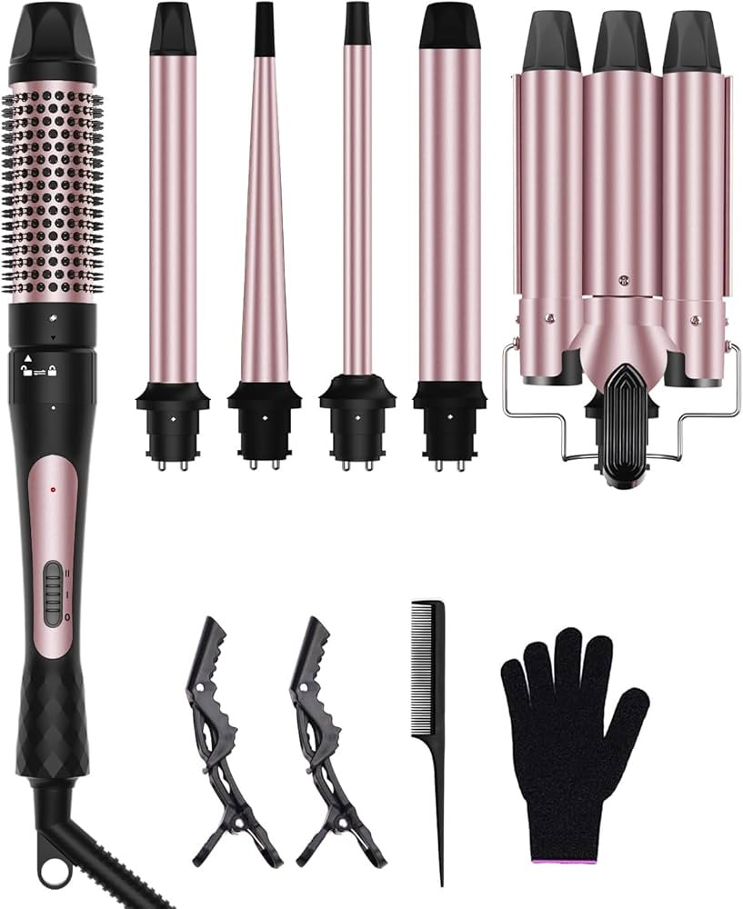 6 in 1 Wand Curling Iron, 3 Barrel Curling Iron Set with Thermal Brush (1.5") and 5 Interchangeab... | Amazon (US)