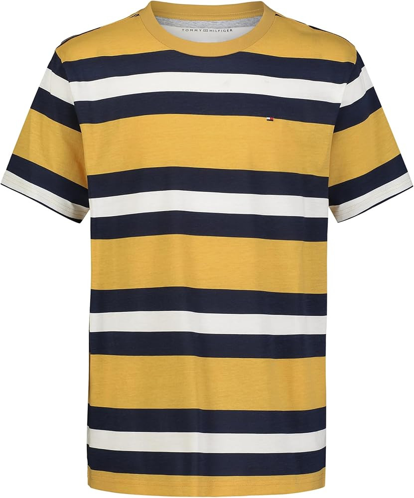 Tommy Hilfiger Boys' Short Sleeve Striped Crew Neck T-Shirt, Soft, Comfortable, Relaxed Fit | Amazon (US)
