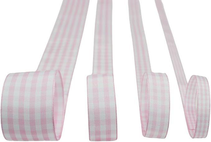 Ribbon Bazaar Taffeta Gingham Check 3/8" Light Pink 25yd 100% Polyester Ribbon | Amazon (US)