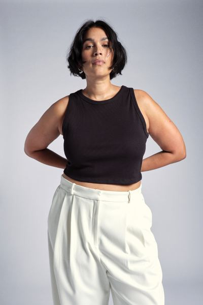 Crop Tank Top - Sleeveless - Crop - White - Ladies | H&M US | H&M (US + CA)