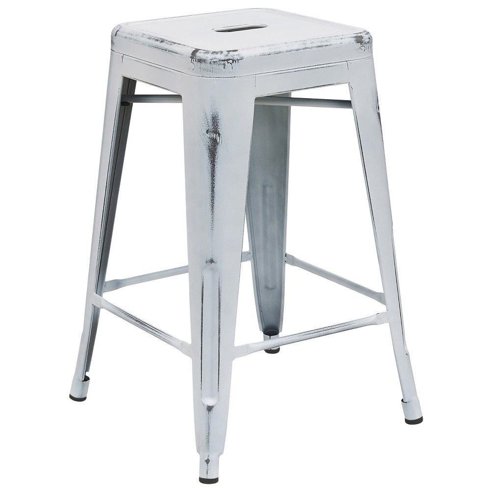 Riverstone Furniture Collection Distressed Metal Stool White, Adult Unisex, Size: 16""W x 16""D x 24""H | Target