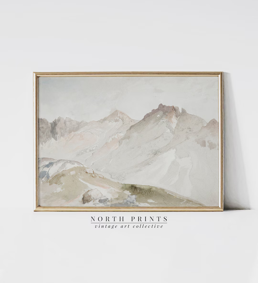 Muted Mountain Painting | Antique Neutral Watercolor | Soft Light Aesthetic Rustic Country PRINTA... | Etsy (US)