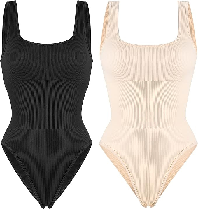 SUUKSESS Women Ribbed Sexy Bodysuit Sleeveless Square Neck Padded Tank Top | Amazon (US)