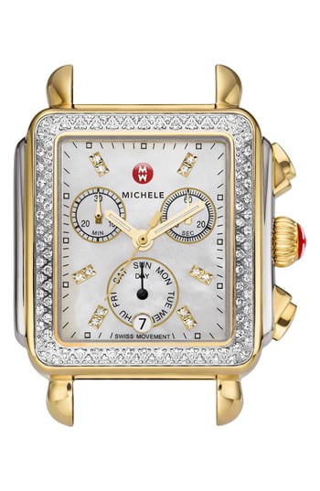 Women's Michele Deco Diamond Diamond Dial Two-Tone Watch Case, 33Mm X 35Mm | Nordstrom